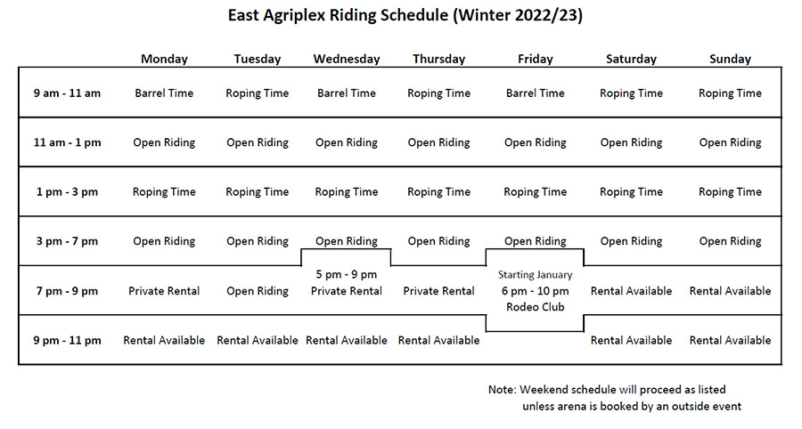 Claresholm Agriplex Winter Riding Schedule
